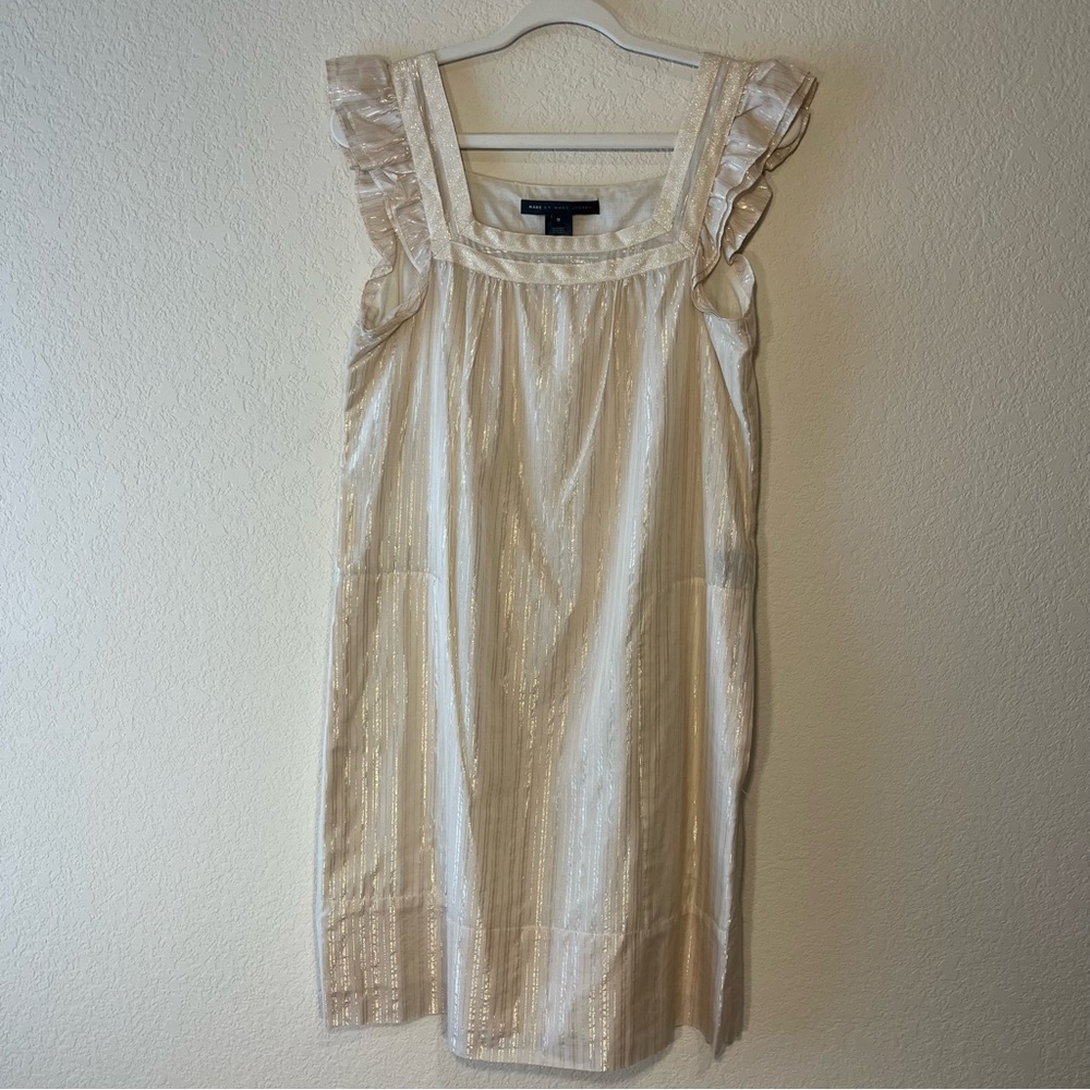 Marc By Marc Jacobs Champagne And Gold Metallic Shift Dress With Pockets SZ M